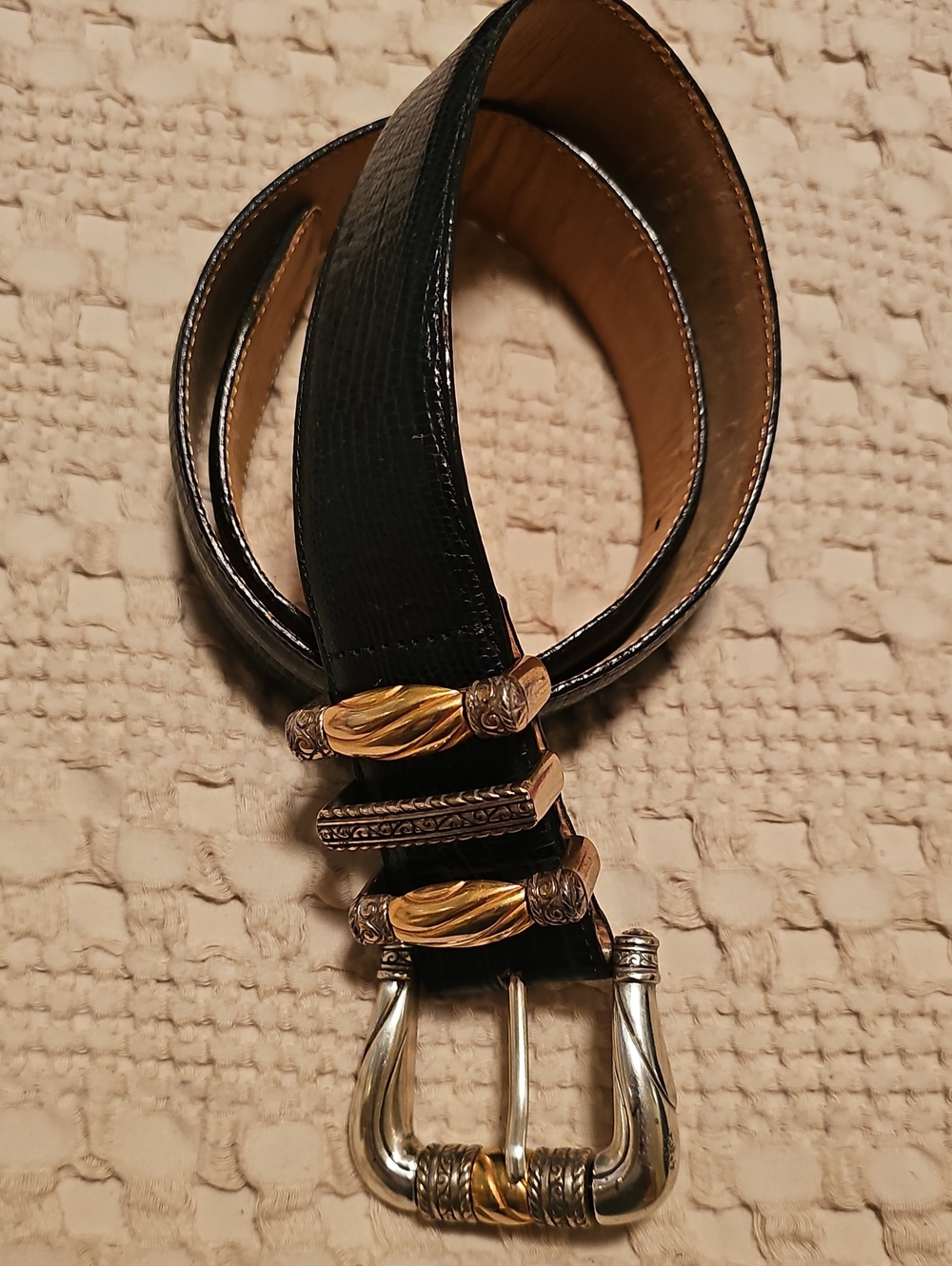Brighton Black Leather Belt with Gold & Silver-Tone Accents